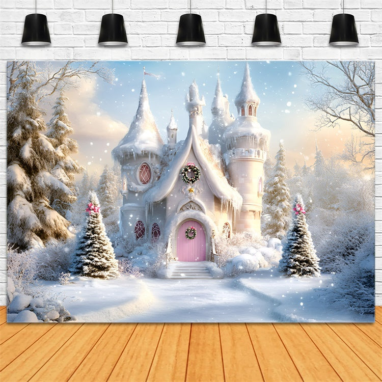 Christmas Photo Backdrop Pink Door Winter Dreams Backdrop GQ57-25