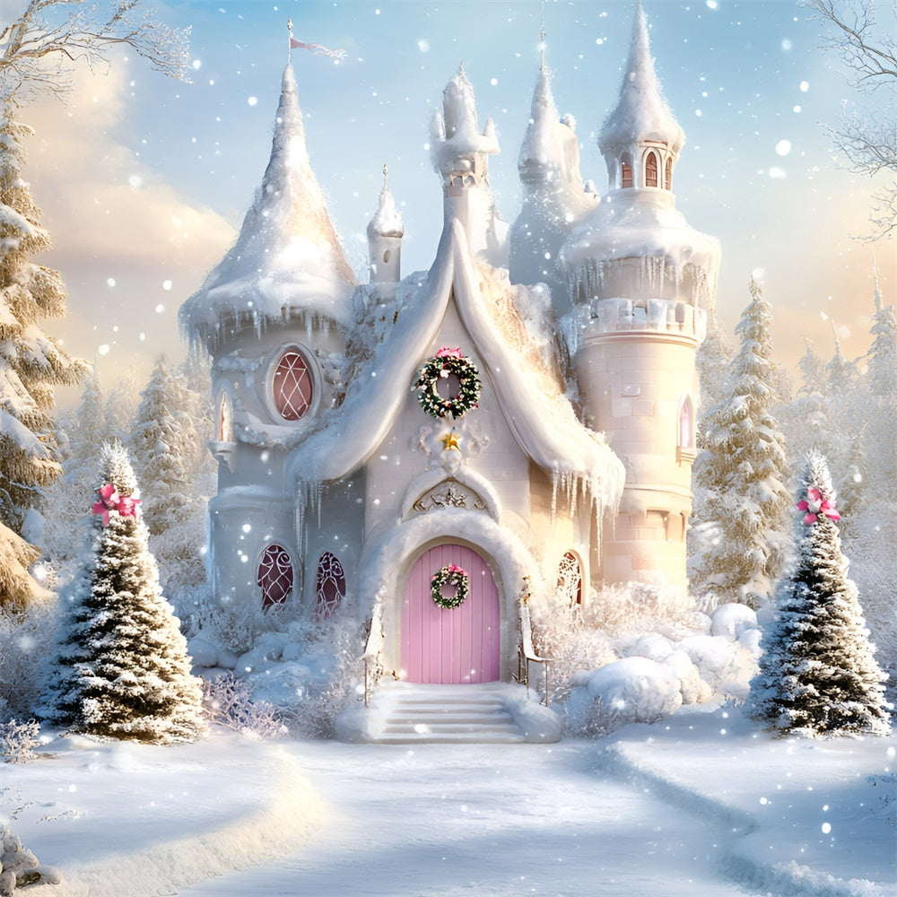 Christmas Photo Backdrop Pink Door Winter Dreams Backdrop GQ57-25