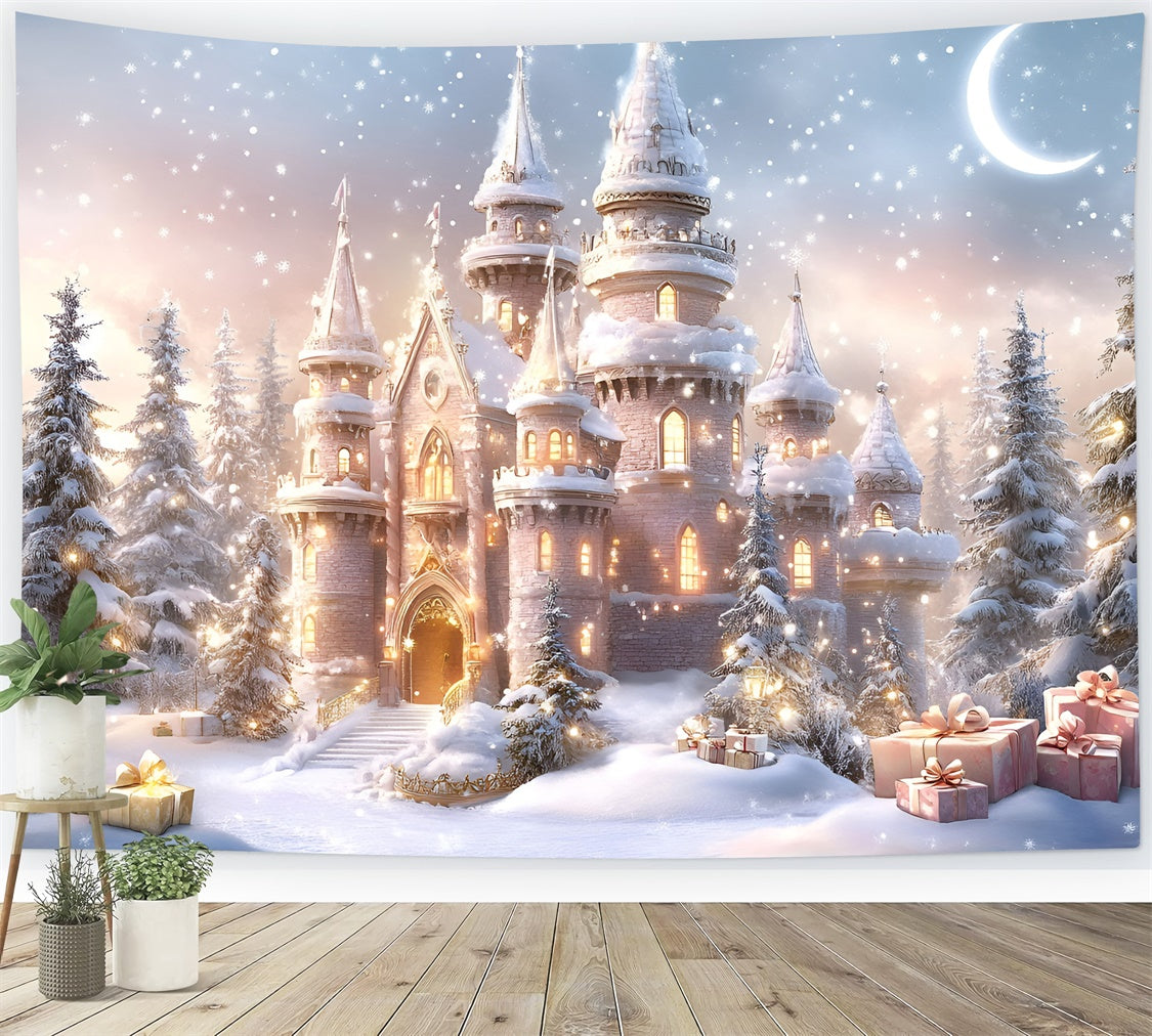Christmas Backdrop For Photos Snowfall Gift Palace Backdrop GQ57-26