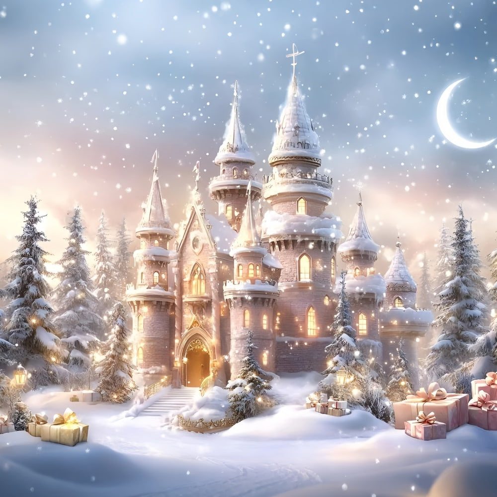 Christmas Backdrop For Photos Snowfall Gift Palace Backdrop GQ57-26