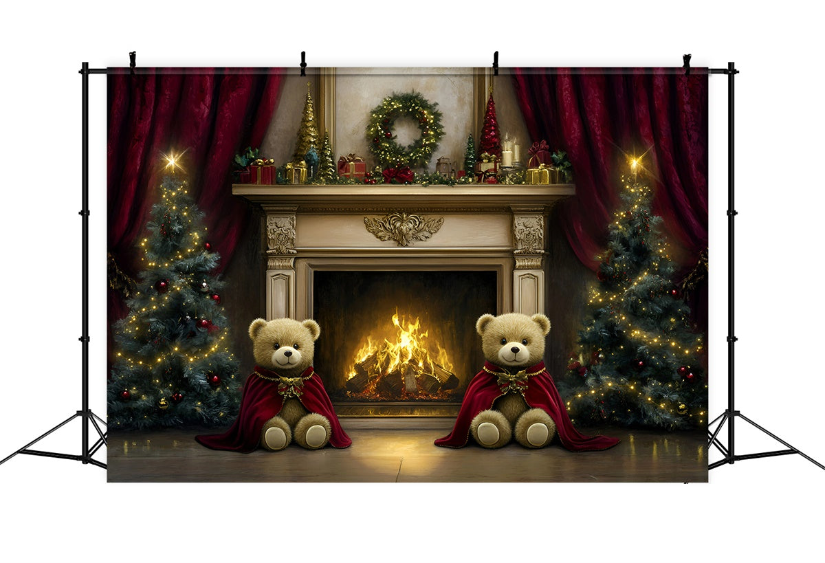 Christmas Fireplace Backdrop Teddy Bear Hearth Backdrop GQ57-27