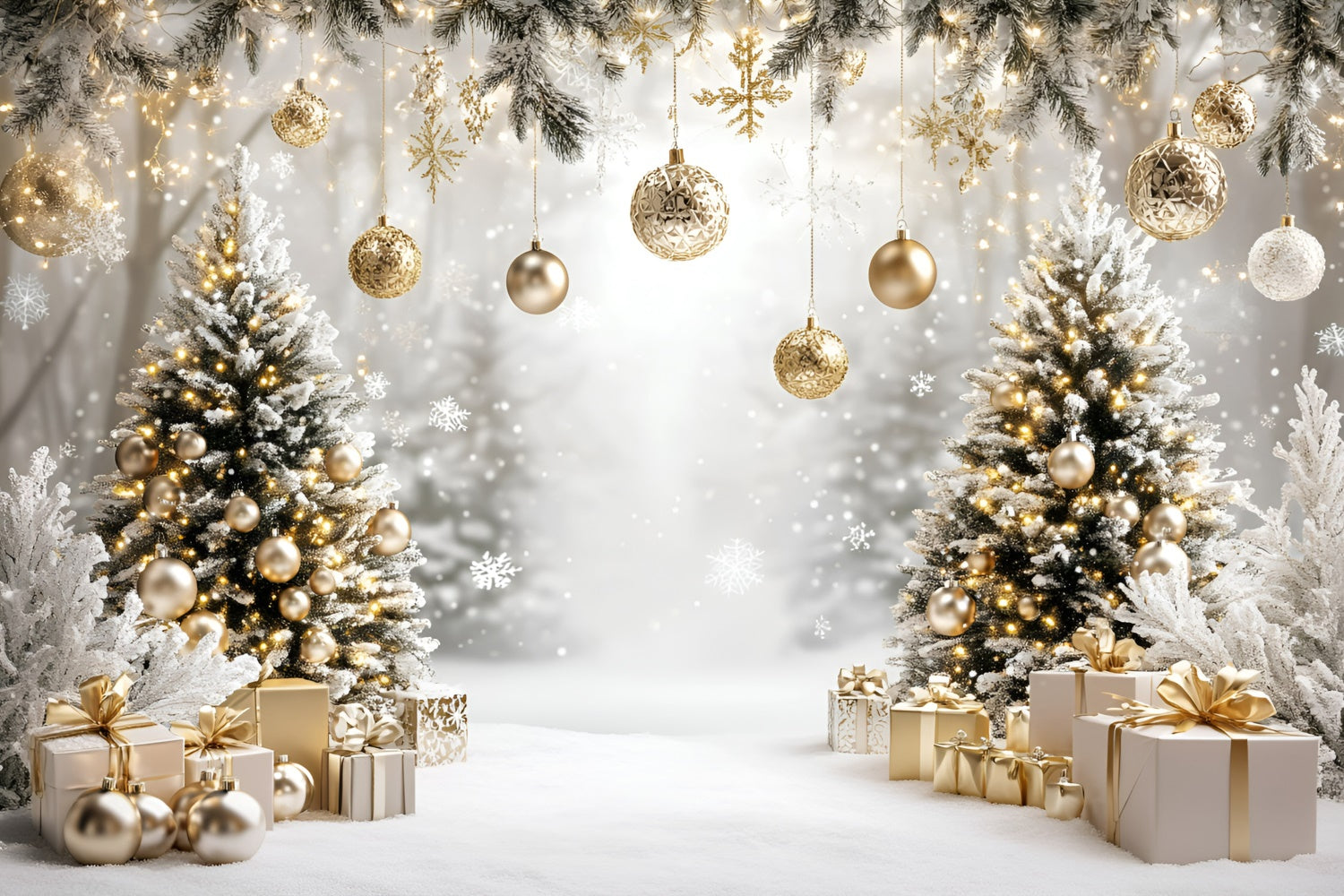 Christmas Backdrops For Photos Snowy Elegance Glow Backdrop GQ57-33