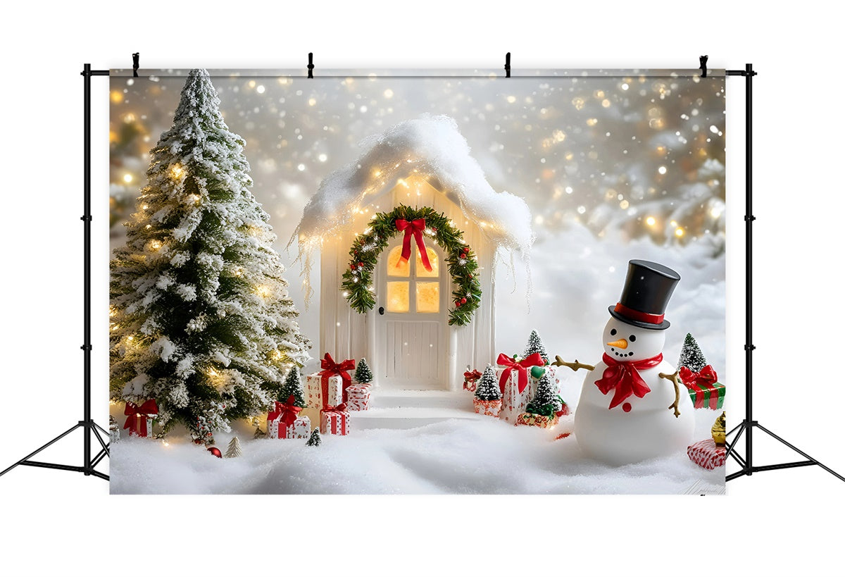 Christmas Photography Backdrops Snowman Cottage Cheer Backdrop GQ57-34