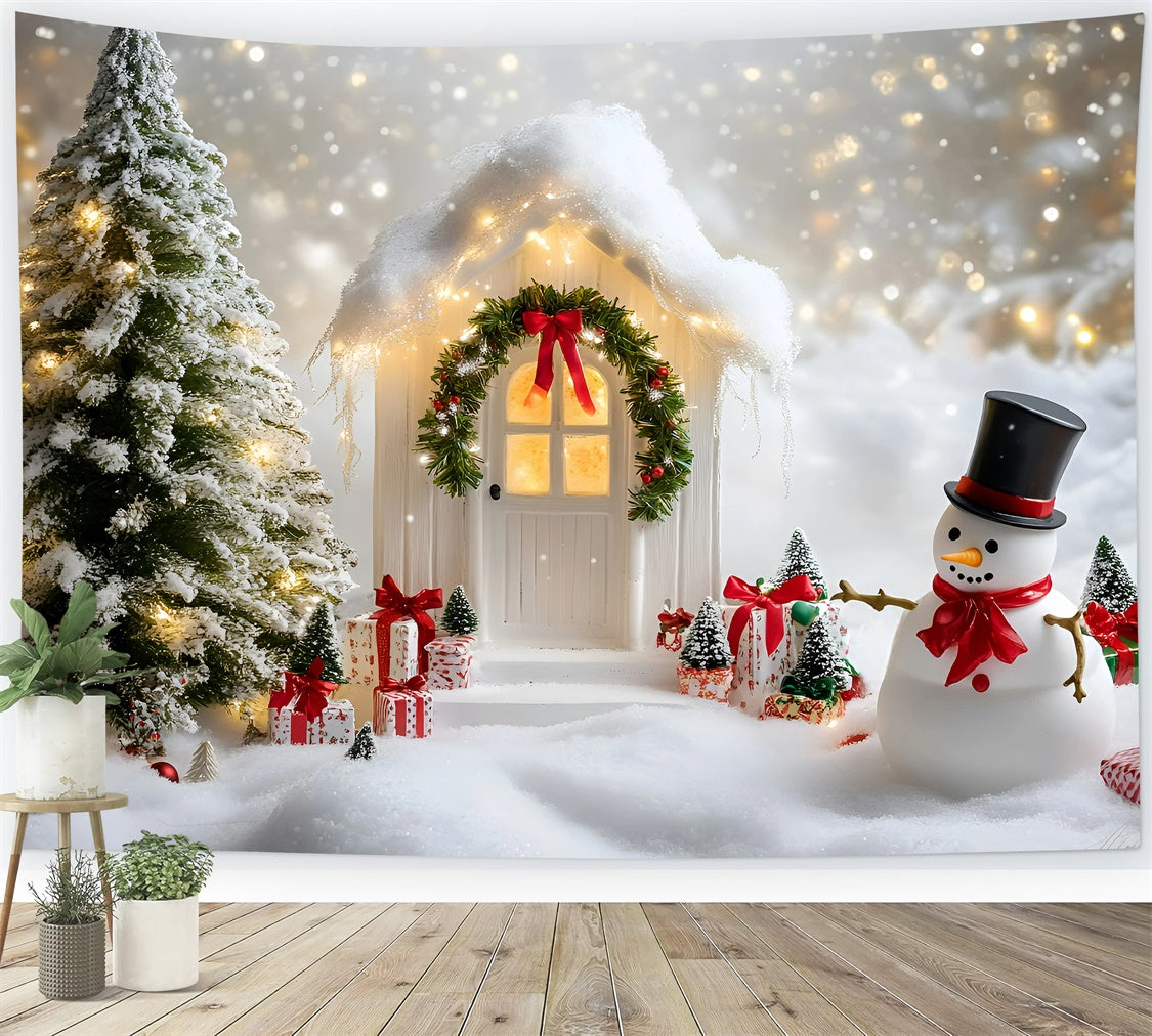 Christmas Photography Backdrops Snowman Cottage Cheer Backdrop GQ57-34