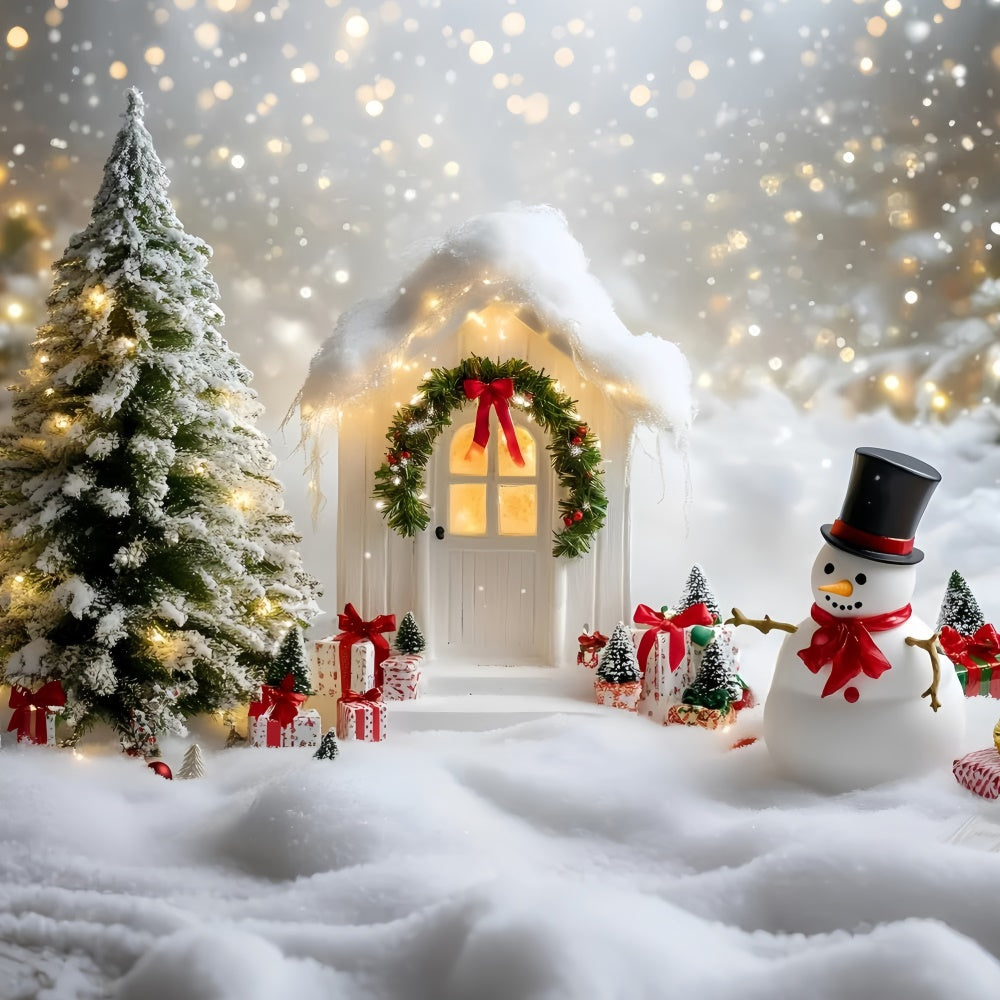Christmas Photography Backdrops Snowman Cottage Cheer Backdrop GQ57-34