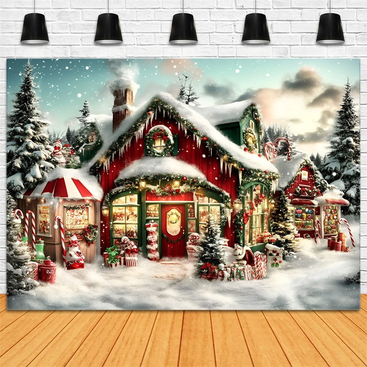 Christmas Backdrop Ideas Candy Cane Cottage Glow Backdrop GQ57-37