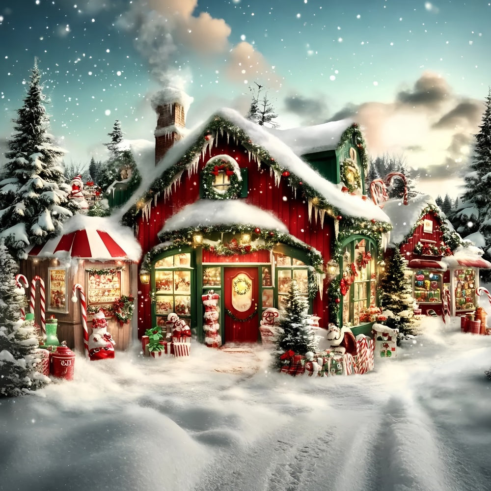 Christmas Backdrop Ideas Candy Cane Cottage Glow Backdrop GQ57-37