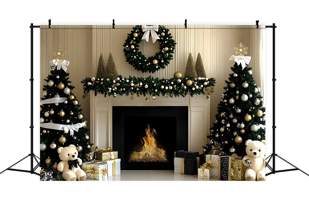 Christmas Fireplace Backdrop Elegant Gold Christmas Backdrop GQ57-4