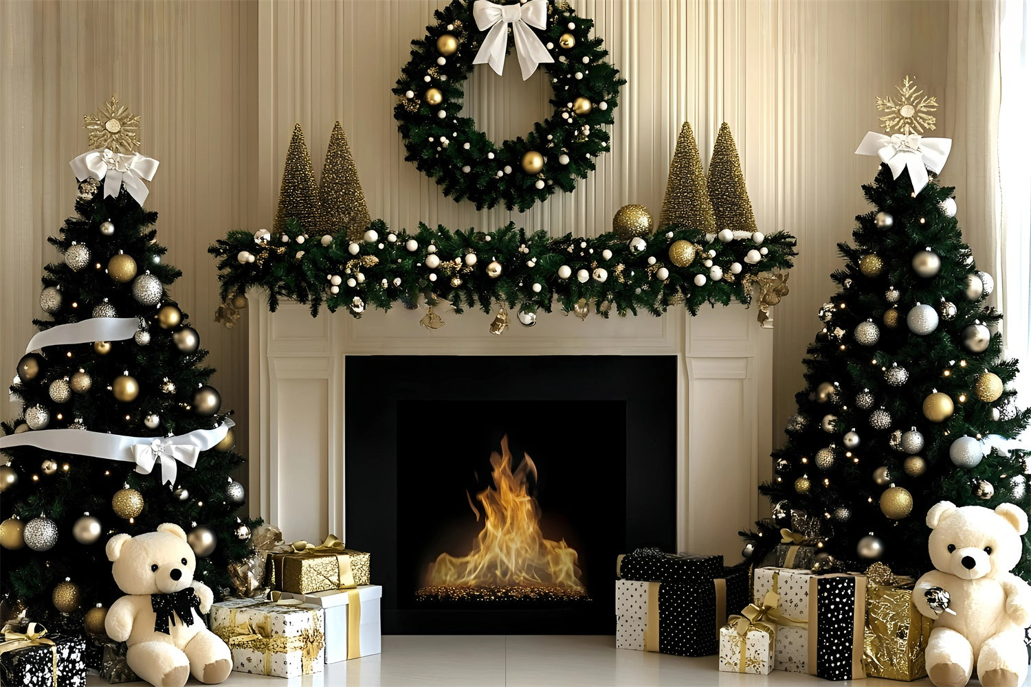Christmas Fireplace Backdrop Elegant Gold Christmas Backdrop GQ57-4