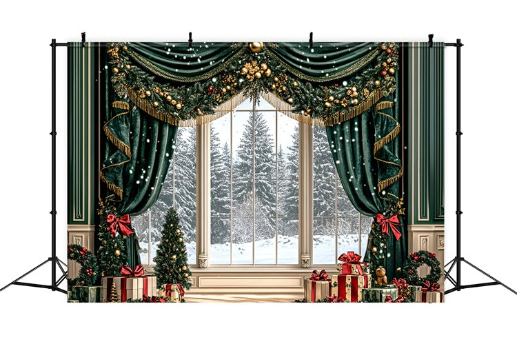 Christmas Backdrops Sale Golden Garland Drapes Backdrop GQ57-47