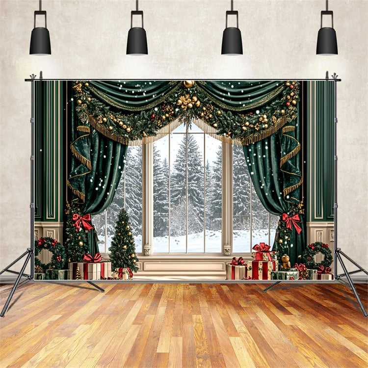 Christmas Backdrops Sale Golden Garland Drapes Backdrop GQ57-47