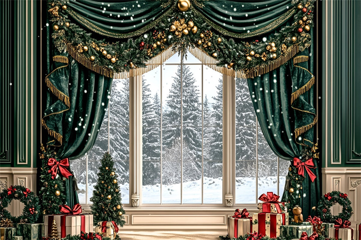 Christmas Backdrops Sale Golden Garland Drapes Backdrop GQ57-47