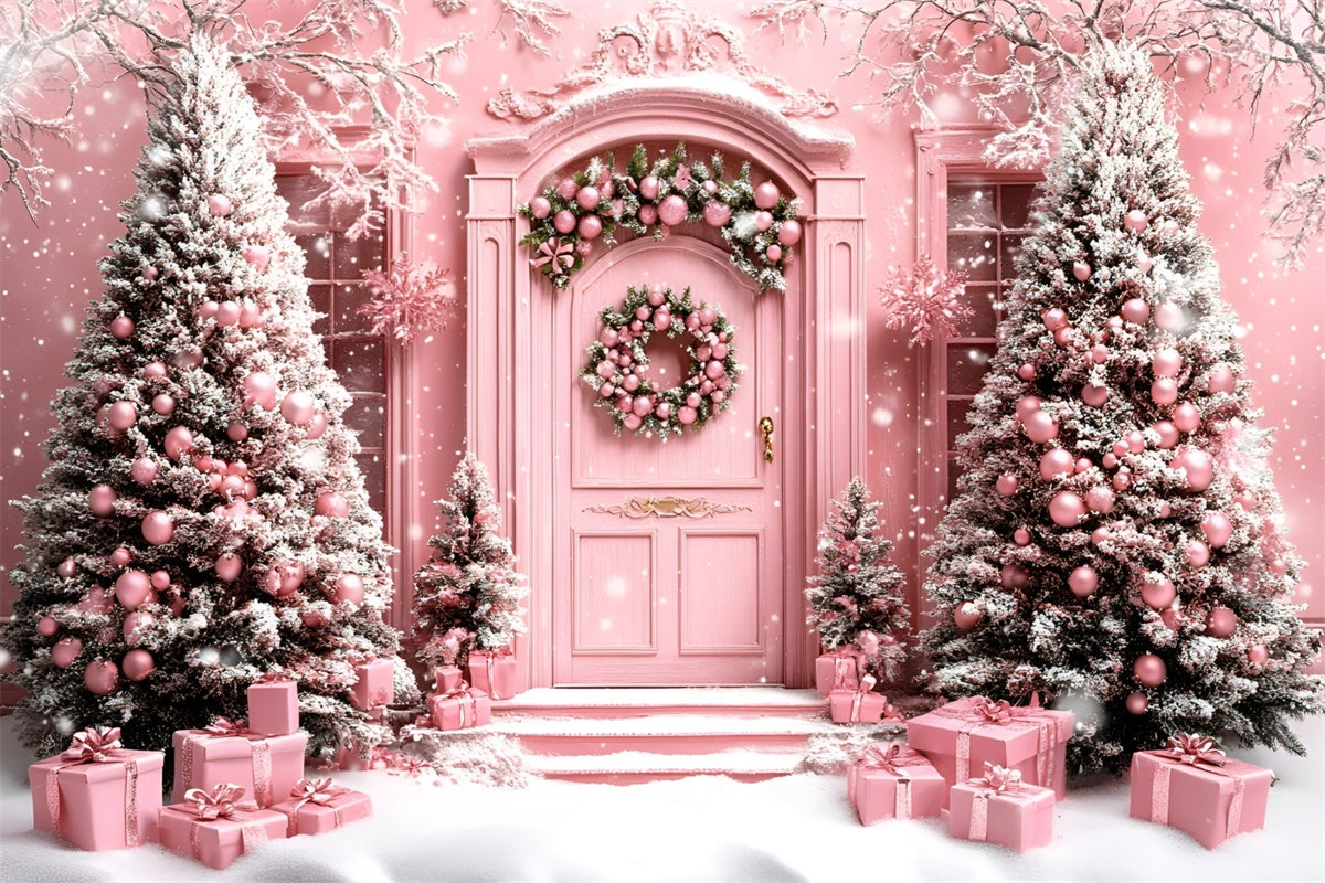 Christmas Backdrops Whimsical Pink Holiday Winter Backdrop GQ57-49