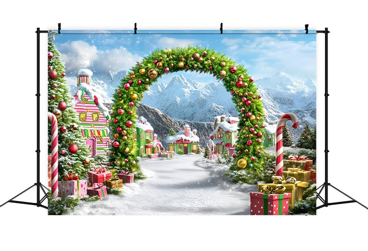 Christmas Village Backdrop Candy Arch Street Backdrop GQ57-6