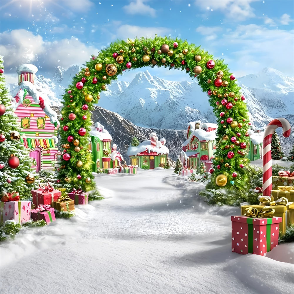 Christmas Village Backdrop Candy Arch Street Backdrop GQ57-6