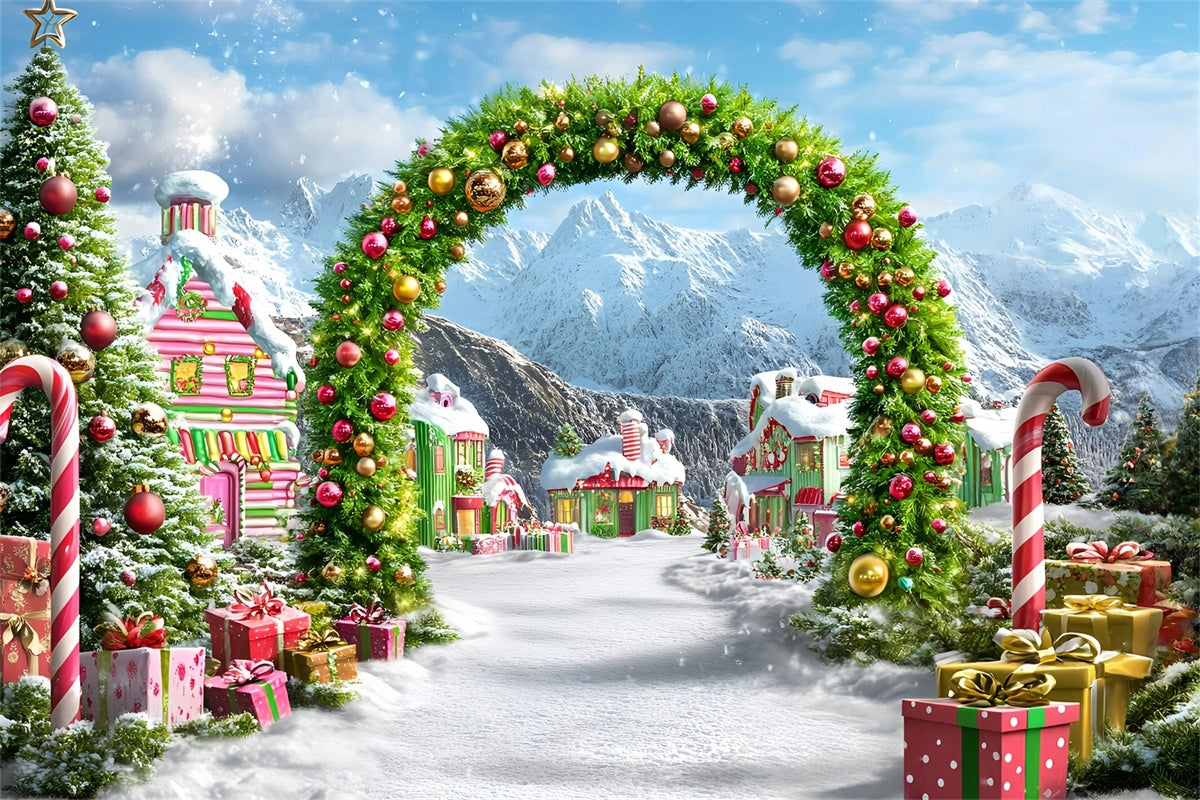 Christmas Village Backdrop Candy Arch Street Backdrop GQ57-6