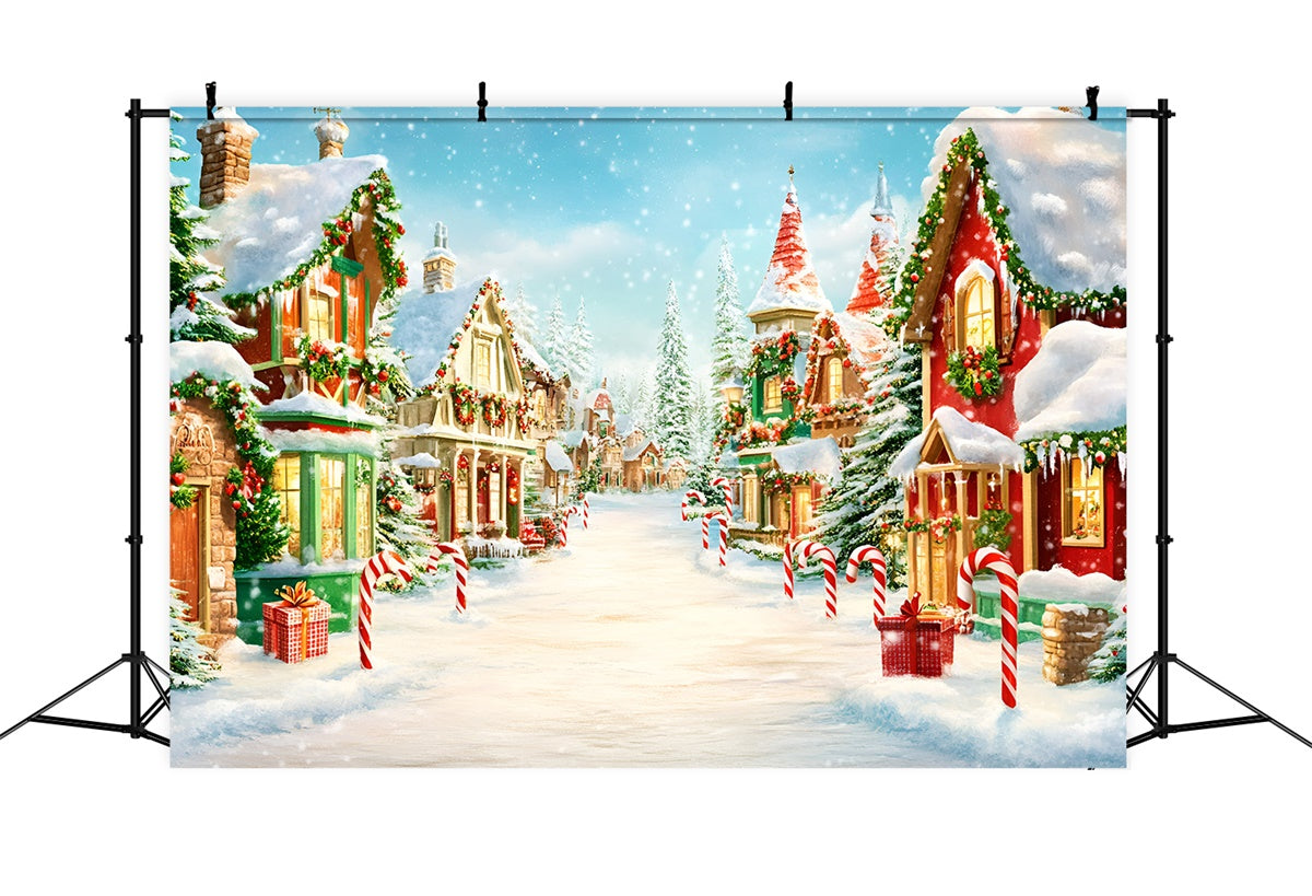 Christmas Village Backdrop Twinkling Cottages Backdrop GQ57-8