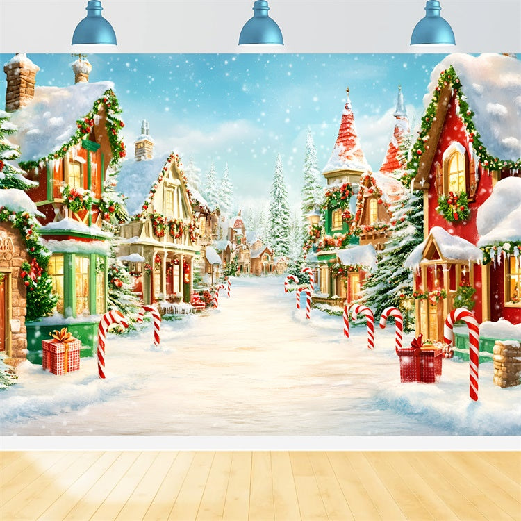 Christmas Village Backdrop Twinkling Cottages Backdrop GQ57-8