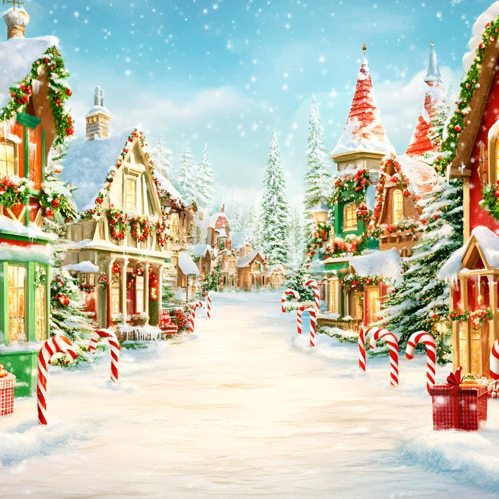 Christmas Village Backdrop Twinkling Cottages Backdrop GQ57-8
