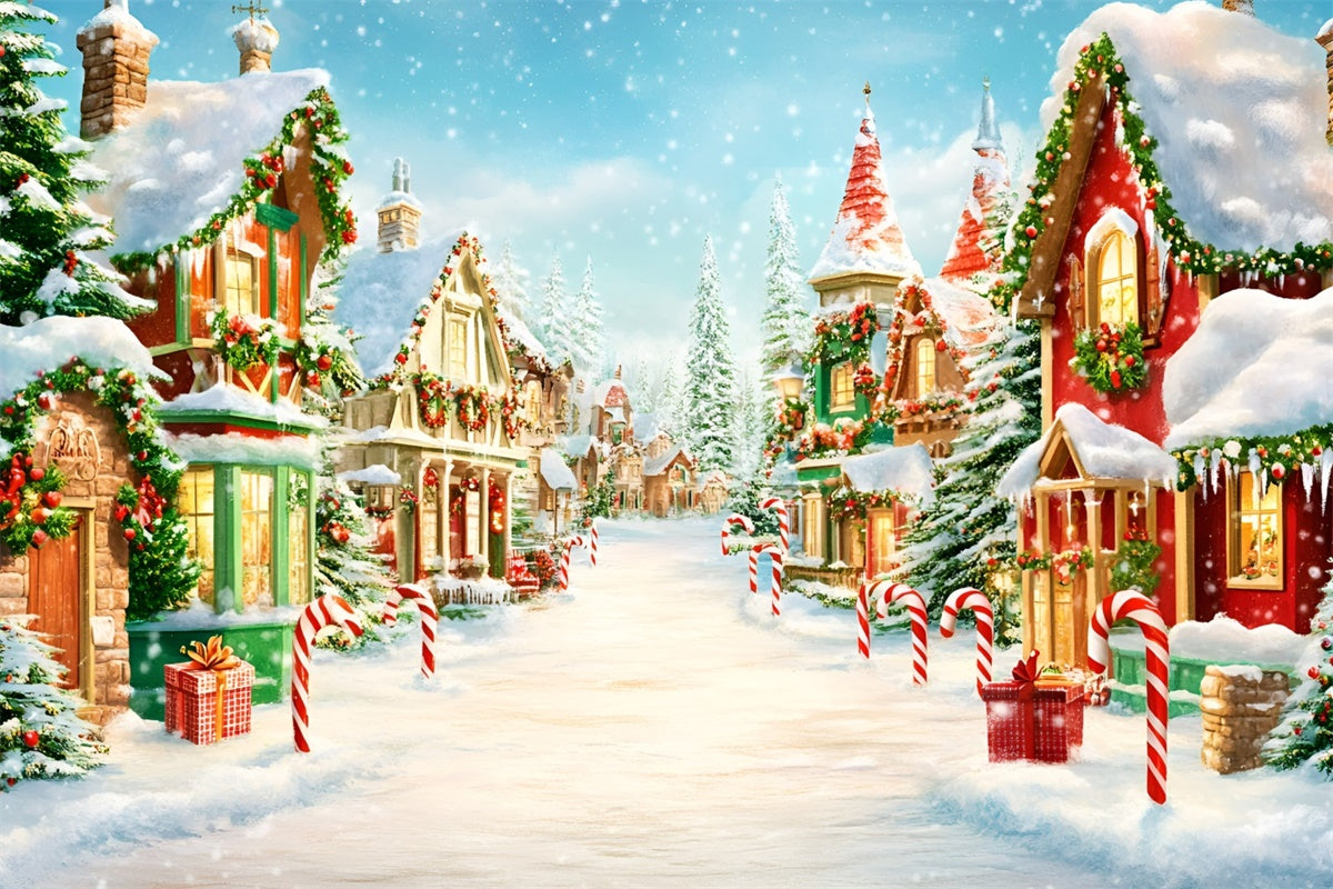 Christmas Village Backdrop Twinkling Cottages Backdrop GQ57-8
