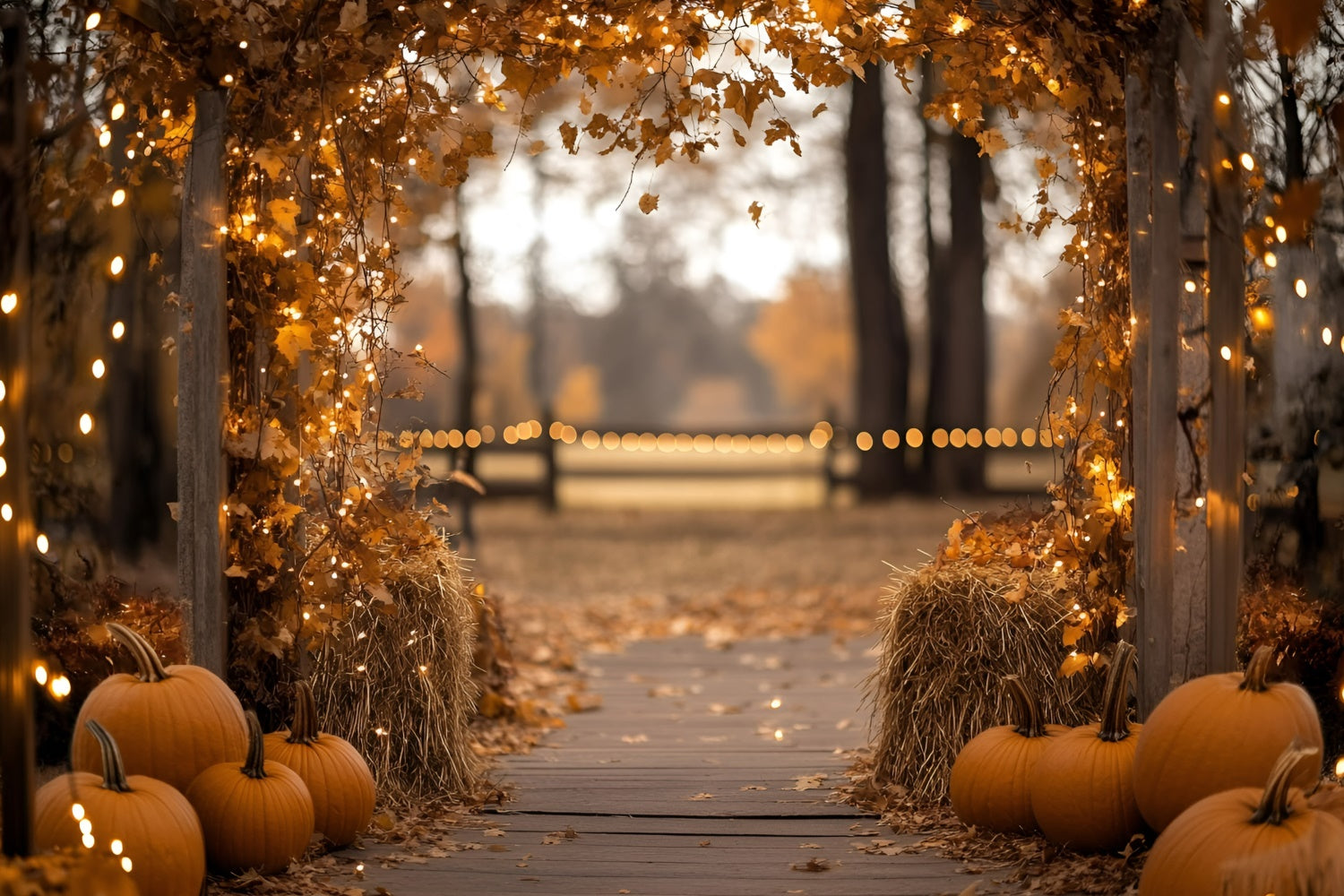 Fall Leaves Backdrop Golden Leaf Lantern Trail Backdrop GQ57-92