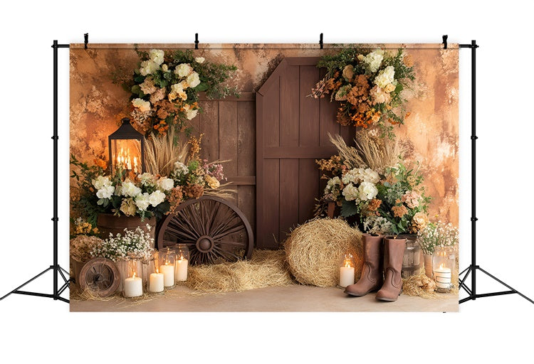 Boho Backdrop Rustic Boots Blossoms Autumn Photo Backdrop GQ57-94