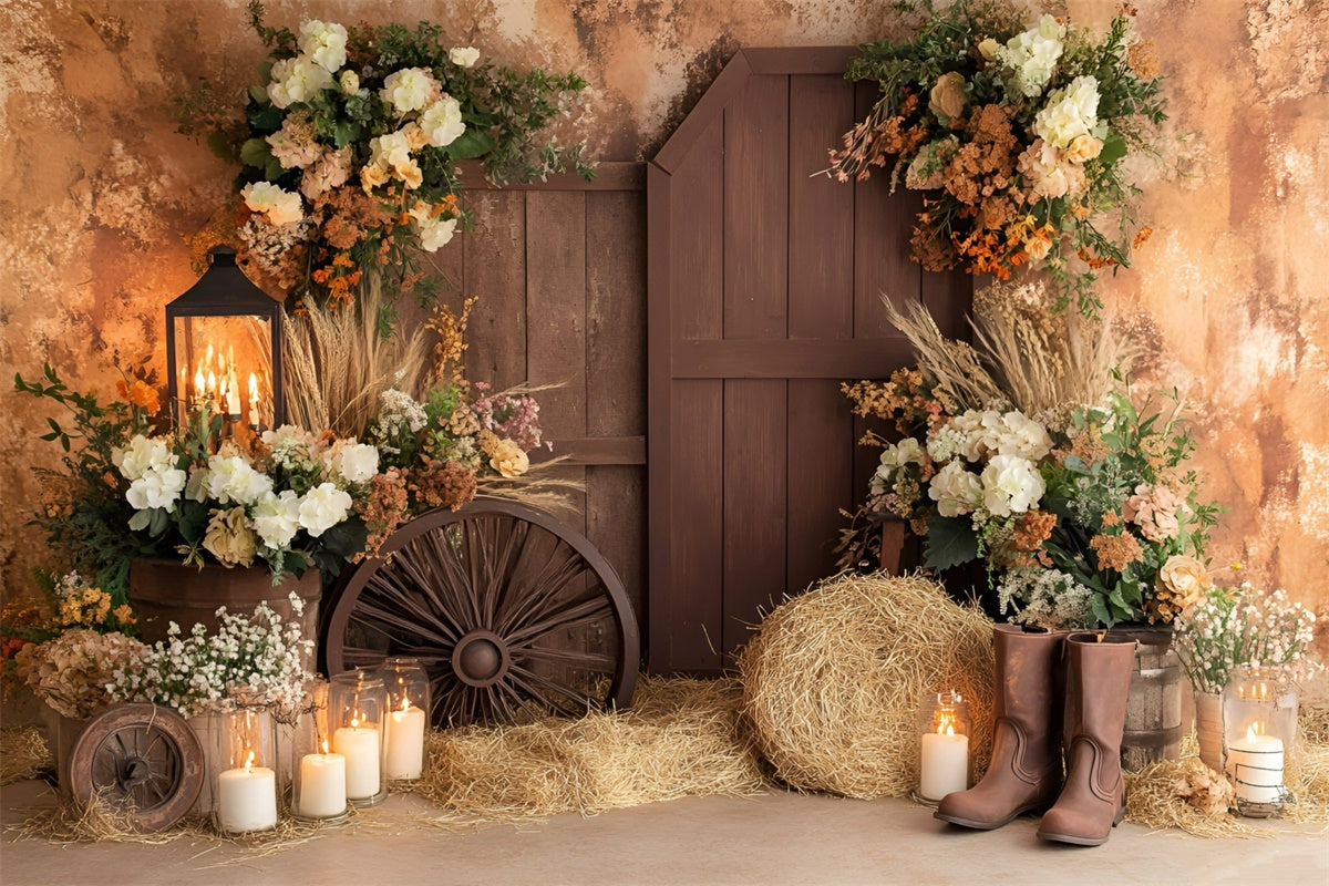 Boho Backdrop Rustic Boots Blossoms Autumn Photo Backdrop GQ57-94