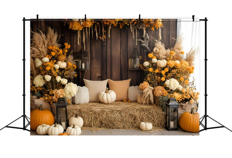 Fall Photo Backdrop Cozy Rustic Hay Bench Backdrop GQ57-98