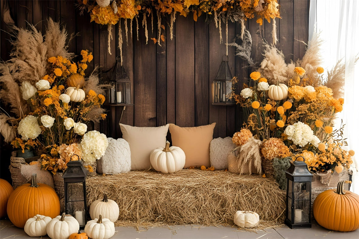 Fall Photo Backdrop Cozy Rustic Hay Bench Backdrop GQ57-98