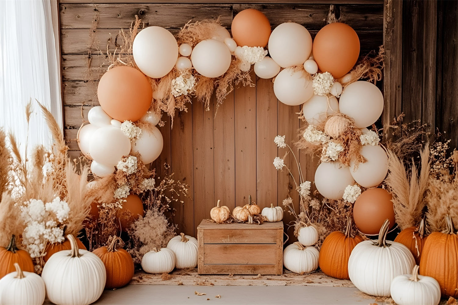 Boho Photo Backdrop Pumpkin Balloon Arch Autumn Backdrop GQ57-99