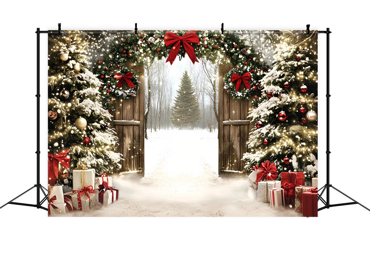 Holiday Backdrops Twinkling Christmas Gate Forest Christmas Tree Backdrop GQ58-1