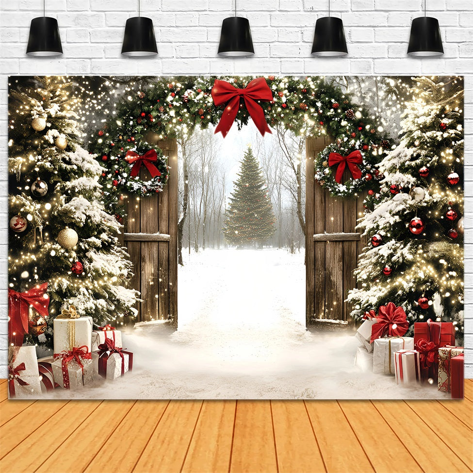 Holiday Backdrops Twinkling Christmas Gate Forest Christmas Tree Backdrop GQ58-1