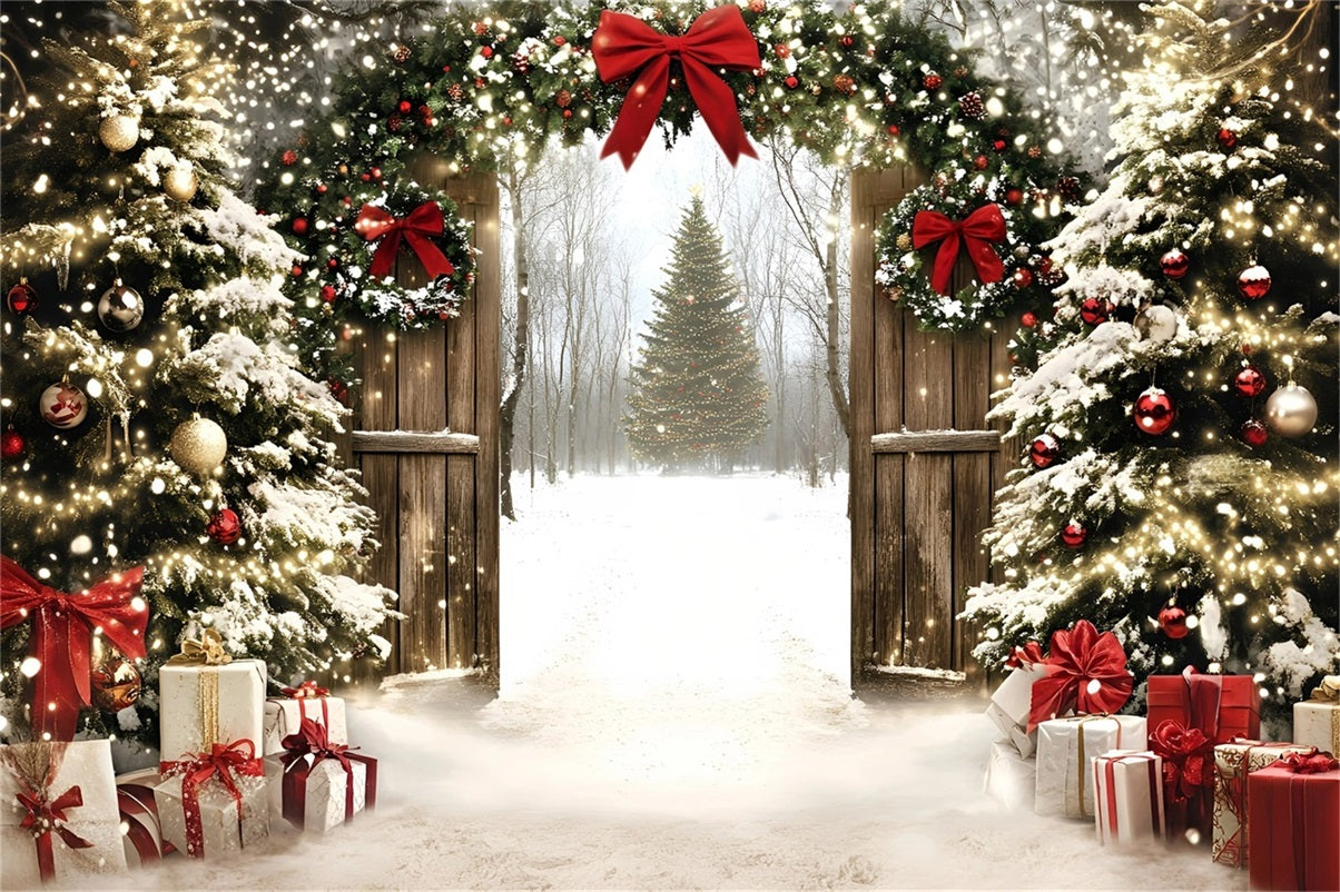 Holiday Backdrops Twinkling Christmas Gate Forest Christmas Tree Backdrop GQ58-1