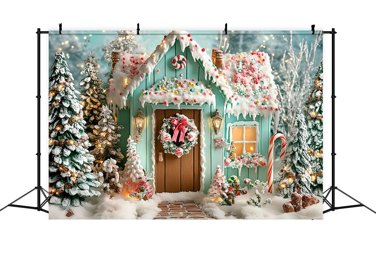 Gingerbread House Backdrop Frosted Gingerbread Cabin Holiday Christmas Backdrops GQ58-10