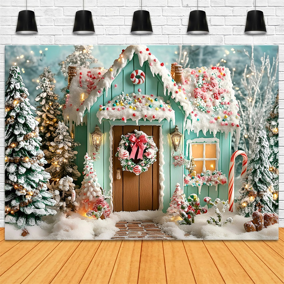 Gingerbread House Backdrop Frosted Gingerbread Cabin Holiday Christmas Backdrops GQ58-10