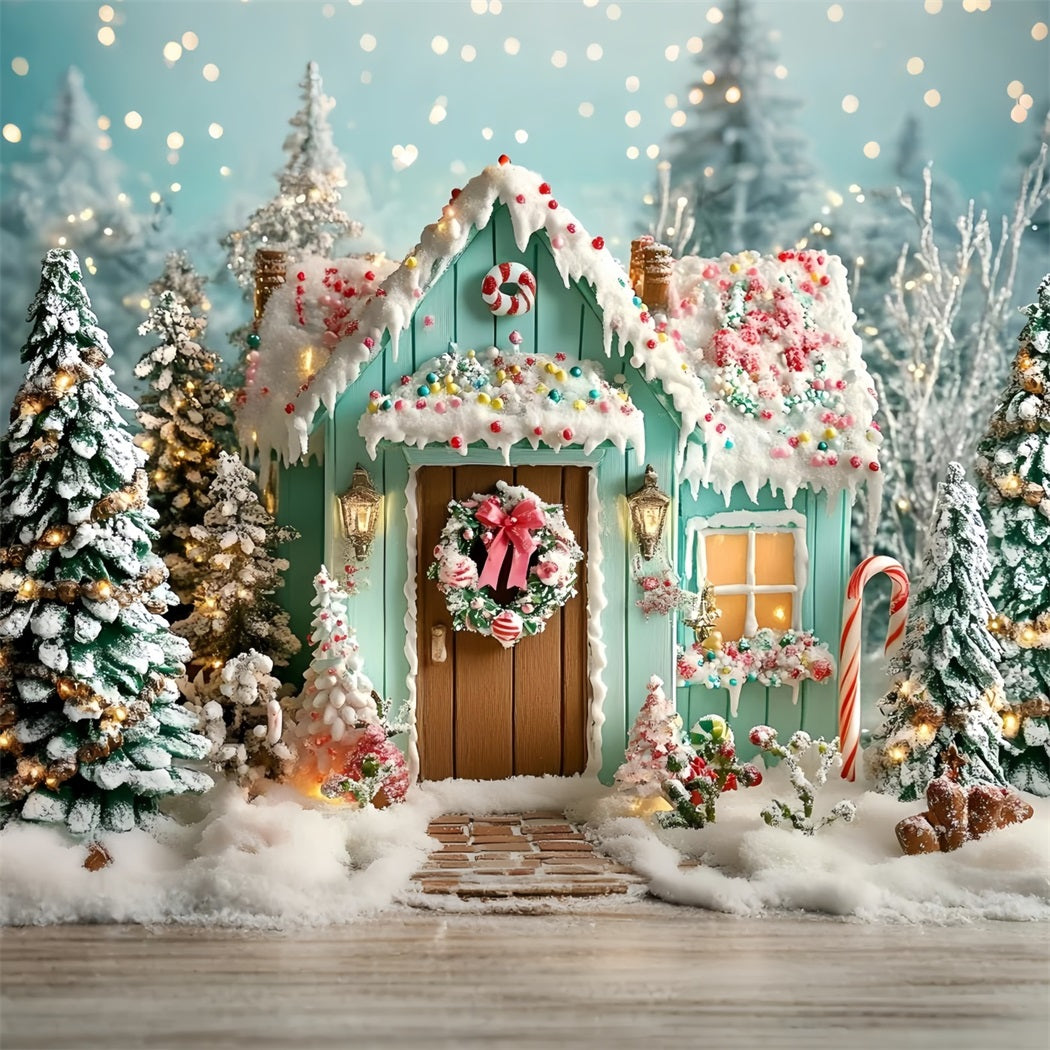 Gingerbread House Backdrop Frosted Gingerbread Cabin Holiday Christmas Backdrops GQ58-10
