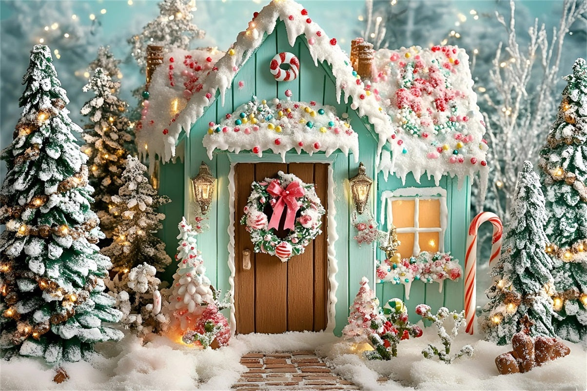Gingerbread House Backdrop Frosted Gingerbread Cabin Holiday Christmas Backdrops GQ58-10