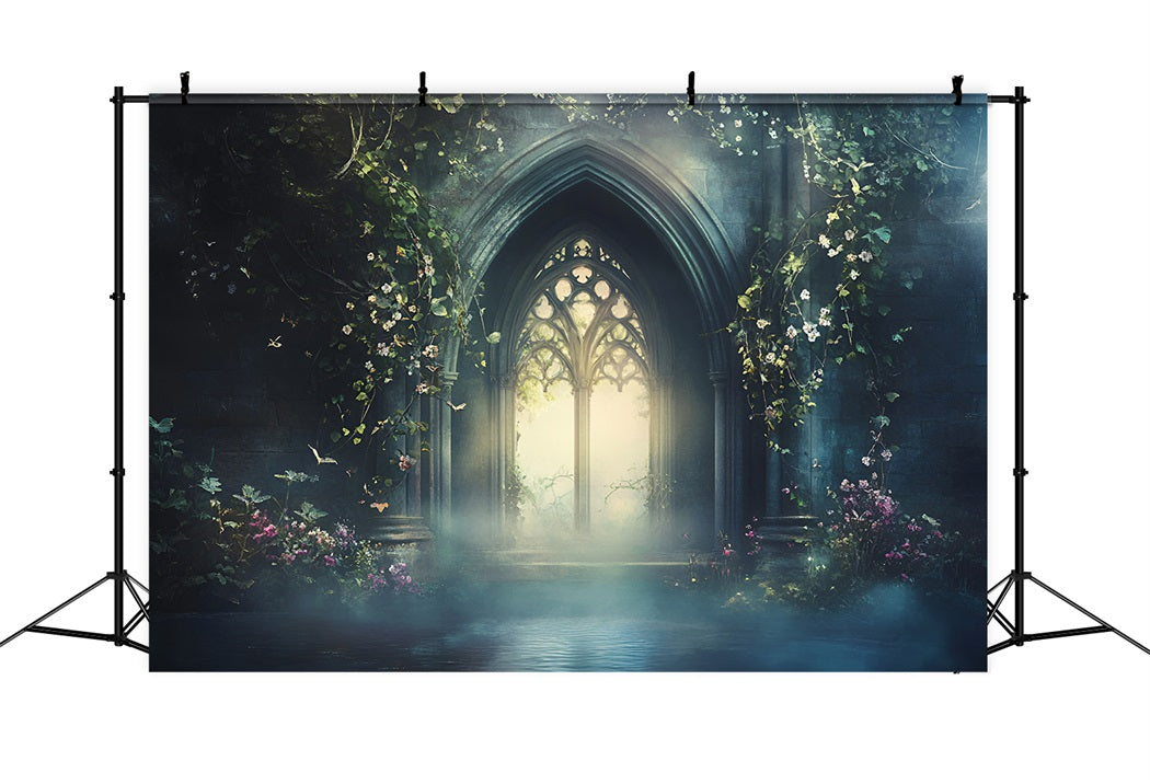 Gothic Backdrop Enchanted Gothic Arch Blooming Vines Vintage Backdrop GQ58-111