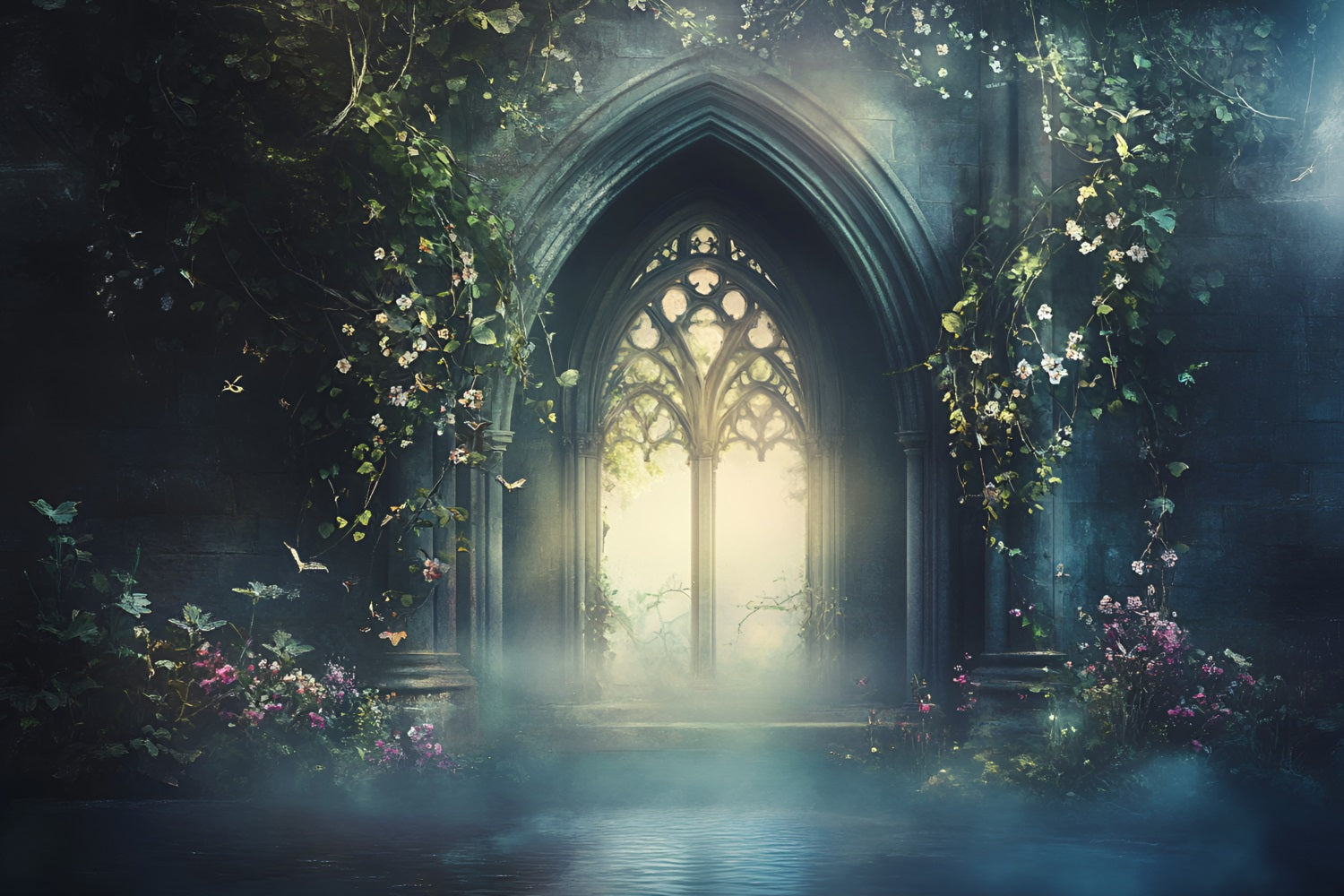 Gothic Backdrop Enchanted Gothic Arch Blooming Vines Vintage Backdrop GQ58-111