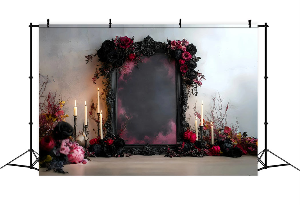 Gothic Backdrop Romantic Black Red Rose Candle Frame Vintage Photo Backdrop GQ58-112