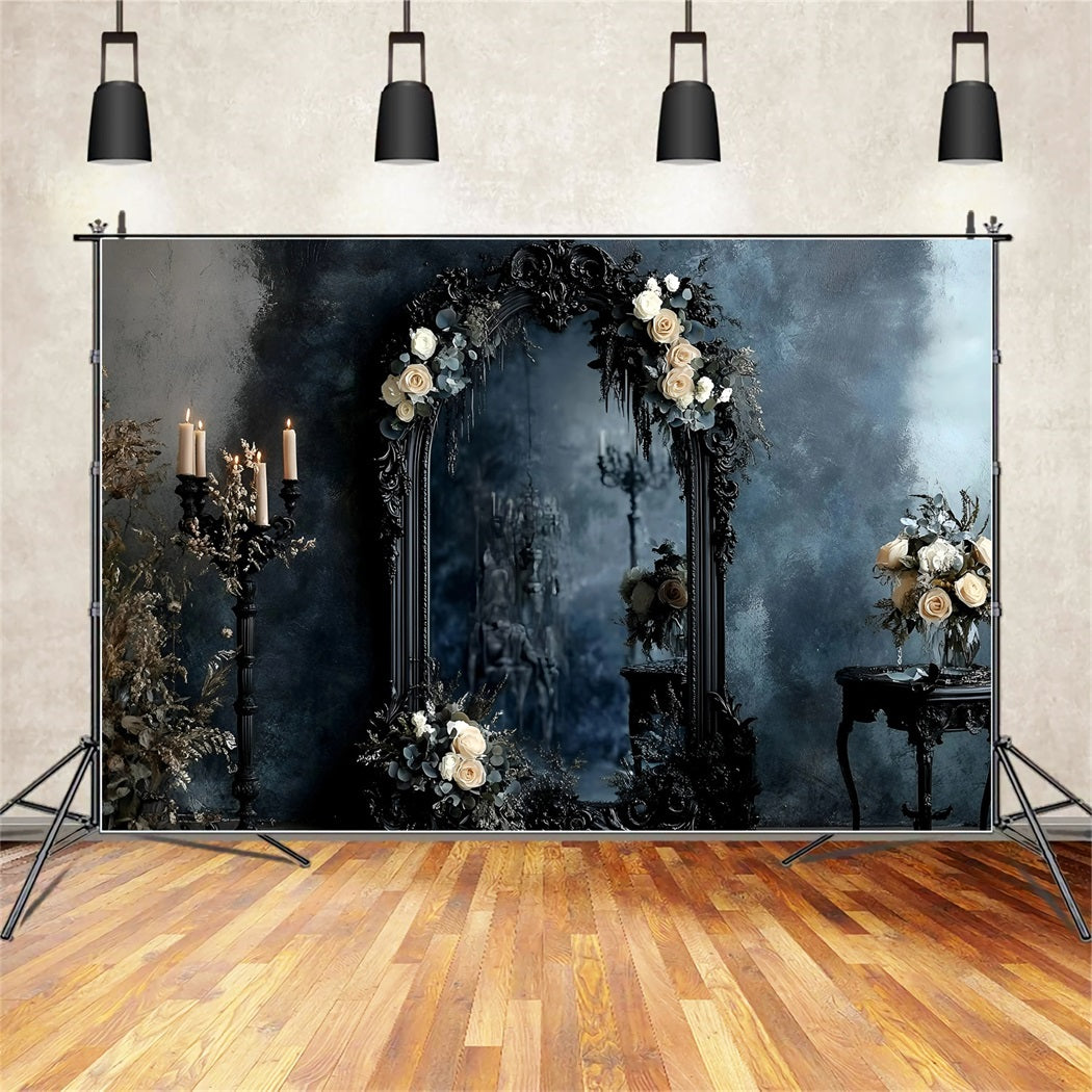 Gothic Backdrop Black Ornate Mirror Ivory Roses Vintage Photography Ba