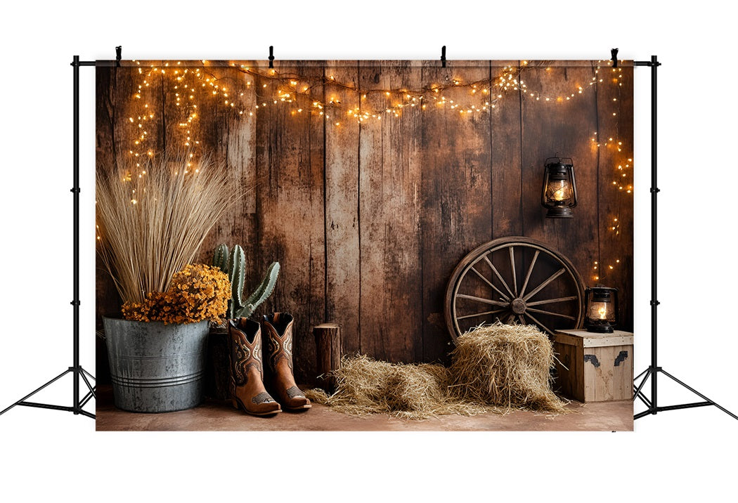 Western Backdrop Western Cowboy Boots Cactus Hay Bales Backdrop Vintage GQ58-120