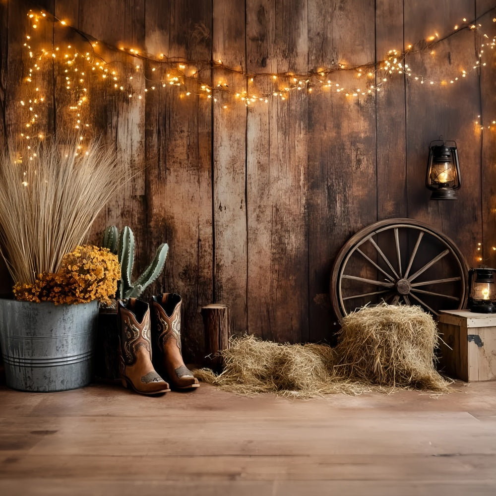 Western Backdrop Western Cowboy Boots Cactus Hay Bales Backdrop Vintage GQ58-120