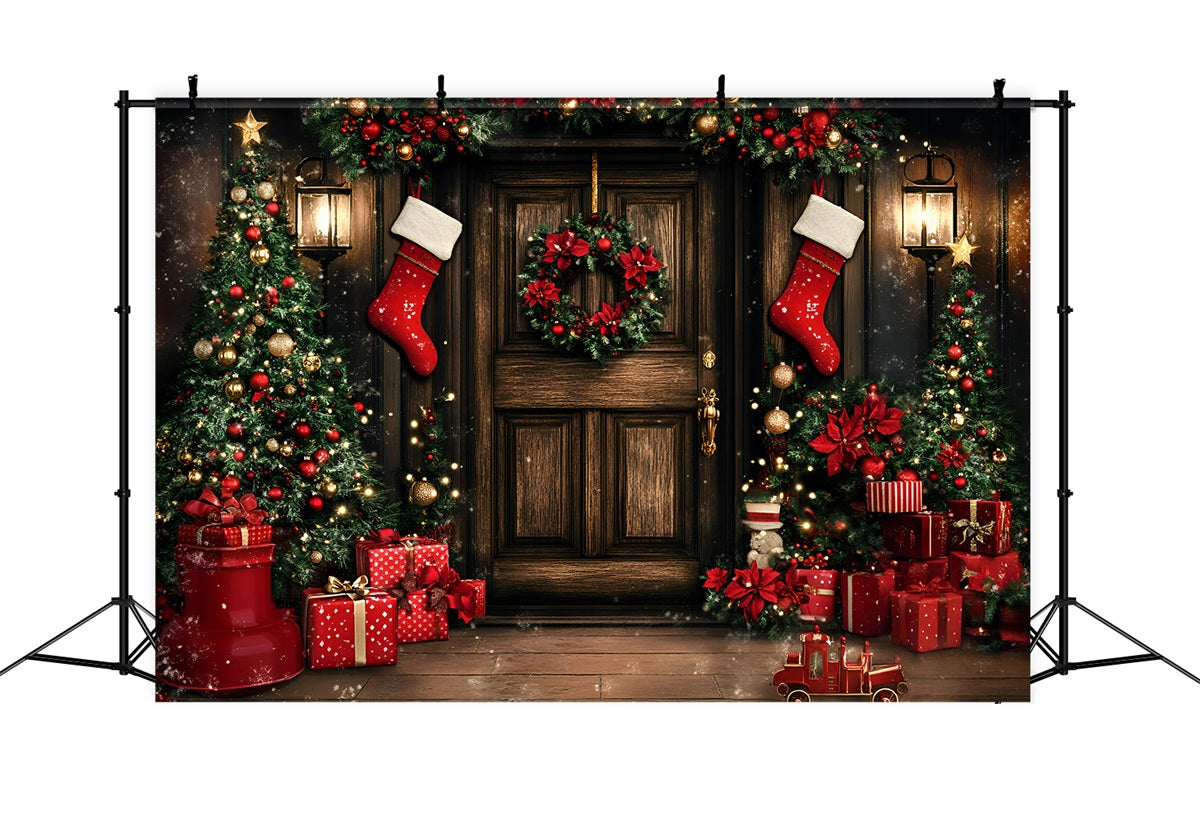 Christmas Backdrops Sale Vintage Brown Wood Wall Gifts Red Christmas Backdrop GQ58-13