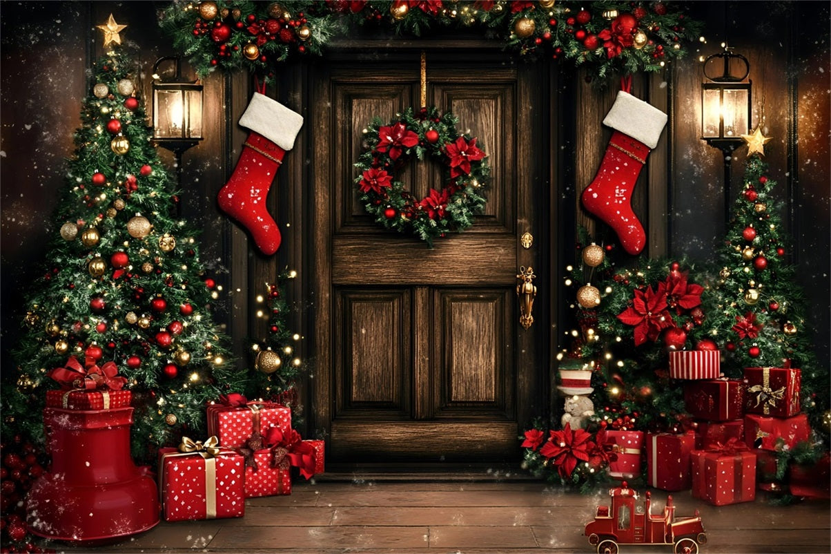 Christmas Backdrops Sale Vintage Brown Wood Wall Gifts Red Christmas Backdrop GQ58-13