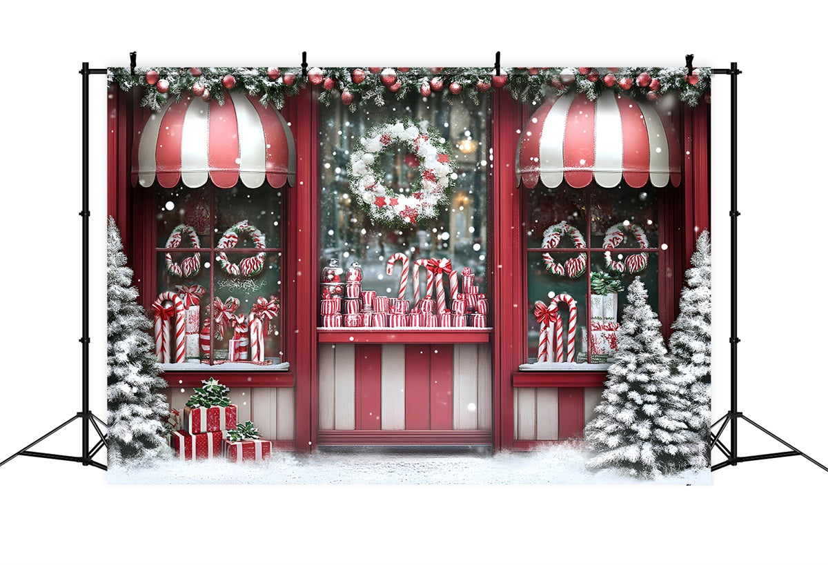 Christmas Backdrops Sale Candy Cane Red Shop Window Red Christmas Backdrop GQ58-14