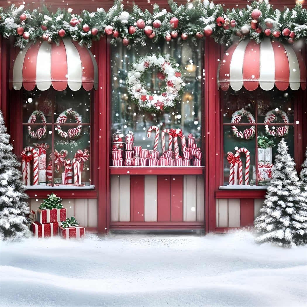 Christmas Backdrops Sale Candy Cane Red Shop Window Red Christmas Backdrop GQ58-14