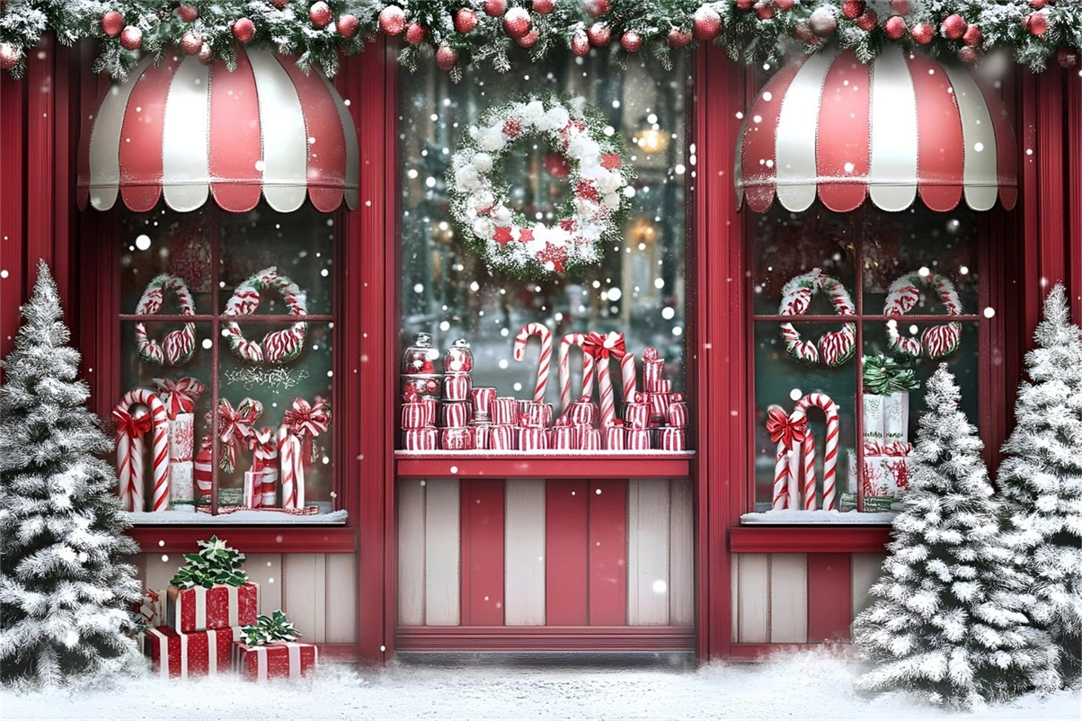 Christmas Backdrops Sale Candy Cane Red Shop Window Red Christmas Backdrop GQ58-14