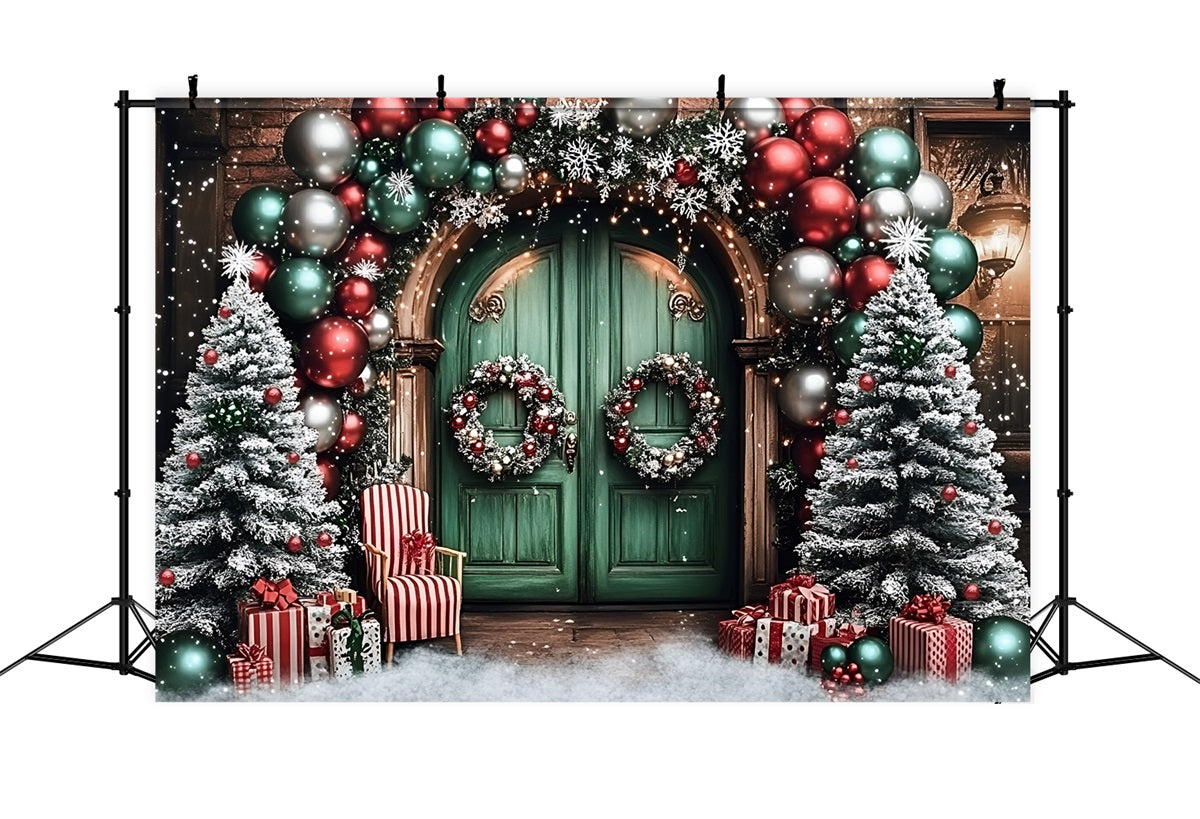 Holiday Backdrops Balloon Arch Green Door Christmas Backdrop GQ58-2