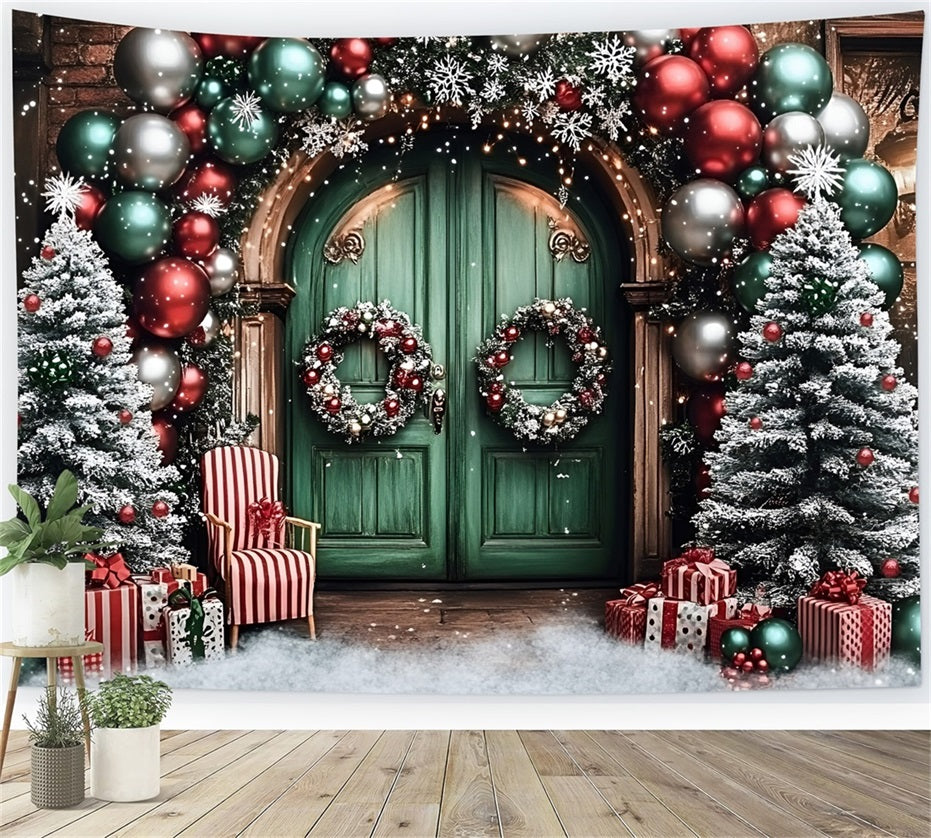 Holiday Backdrops Balloon Arch Green Door Christmas Backdrop GQ58-2
